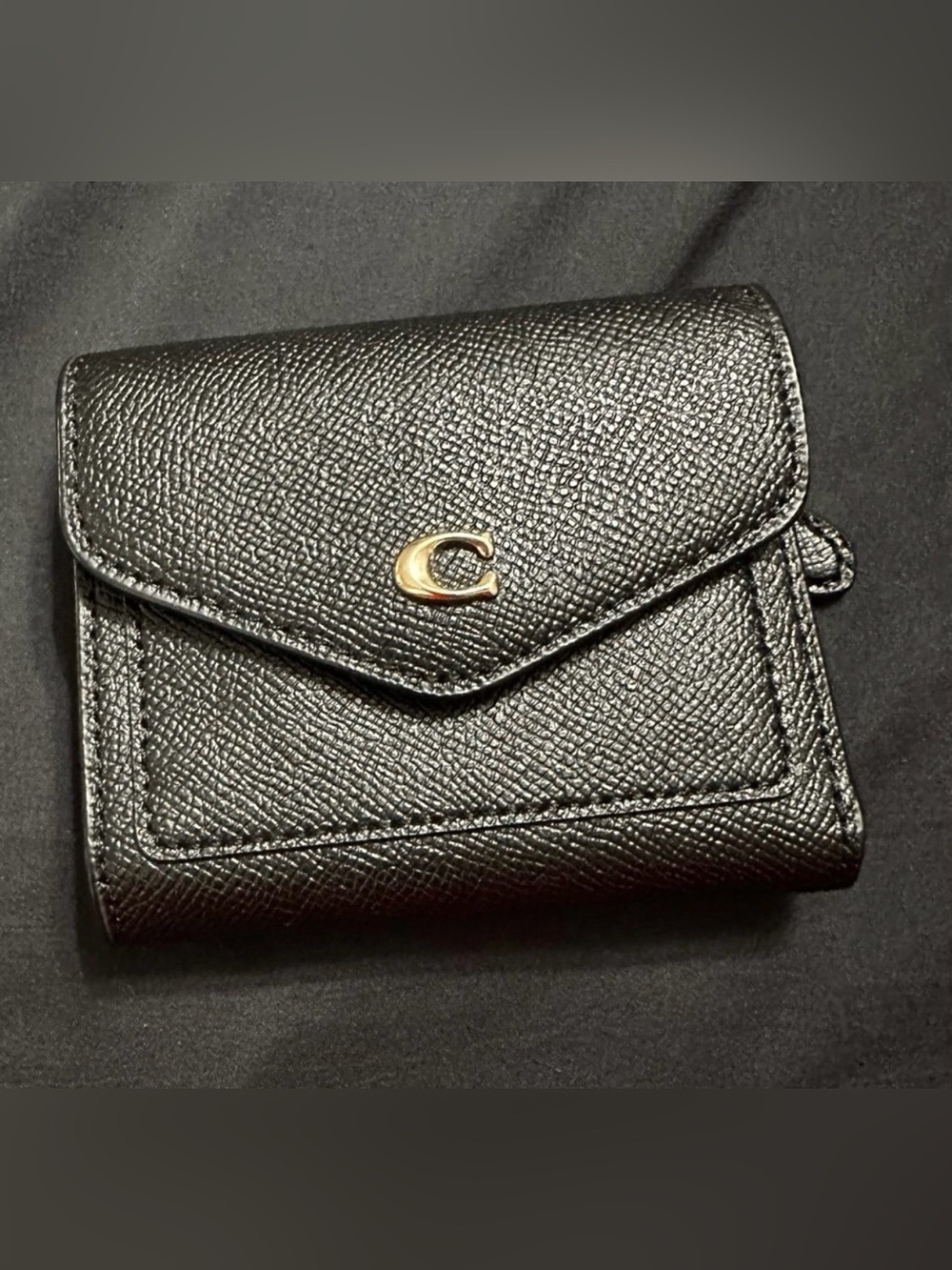 Coach Black Pebbled Leather Envelope Wallet with Gold C Accent